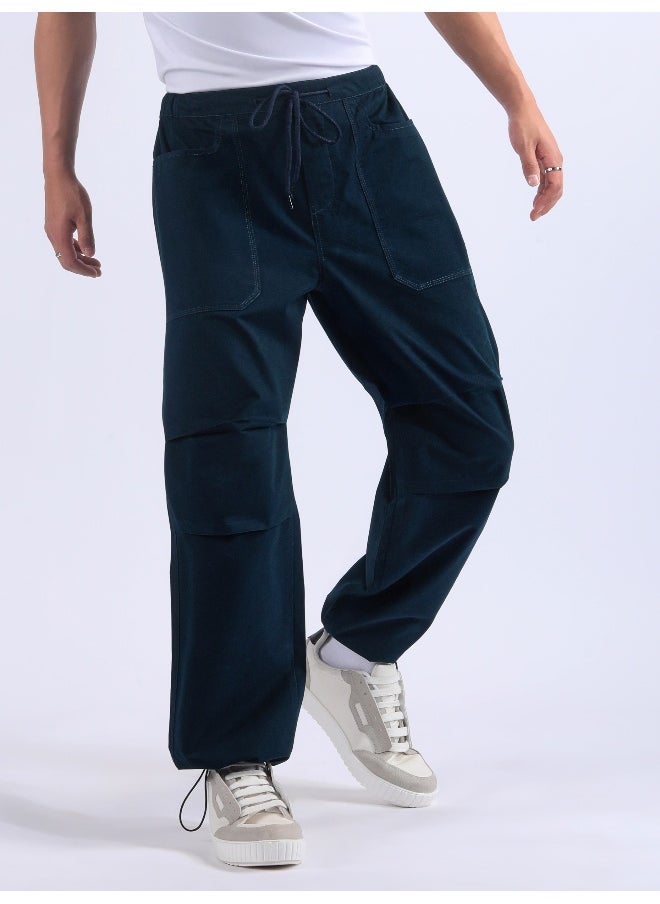 Dark Blue Double Pleated Cargo Joggers