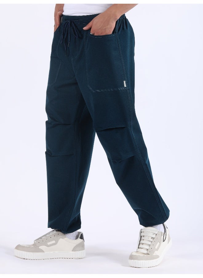 Dark Blue Double Pleated Cargo Joggers