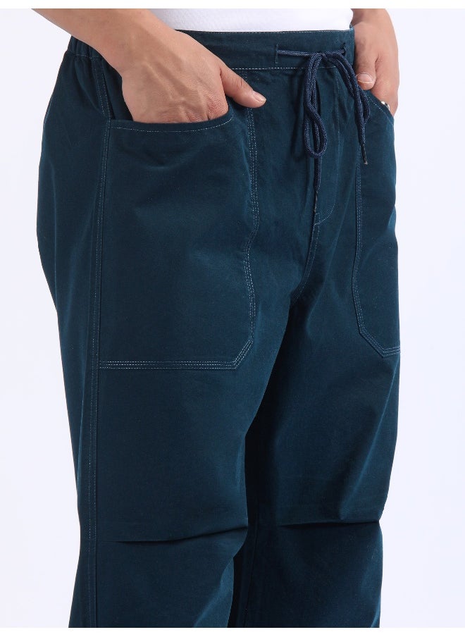 Dark Blue Double Pleated Cargo Joggers