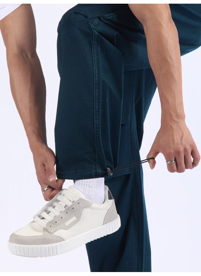 Dark Blue Double Pleated Cargo Joggers