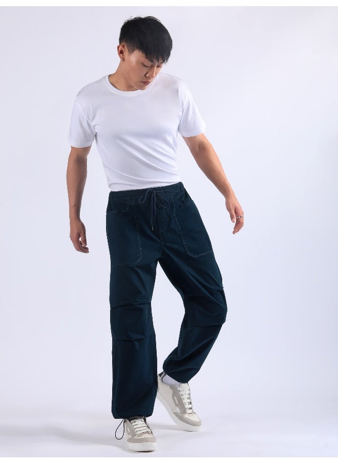 Dark Blue Double Pleated Cargo Joggers