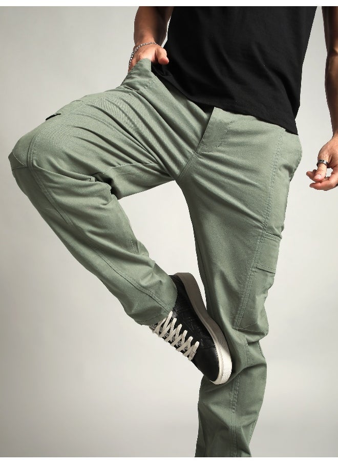 Sage Green Elasticated Cut and Sew Cargo Pants