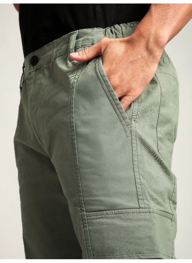 Sage Green Elasticated Cut and Sew Cargo Pants