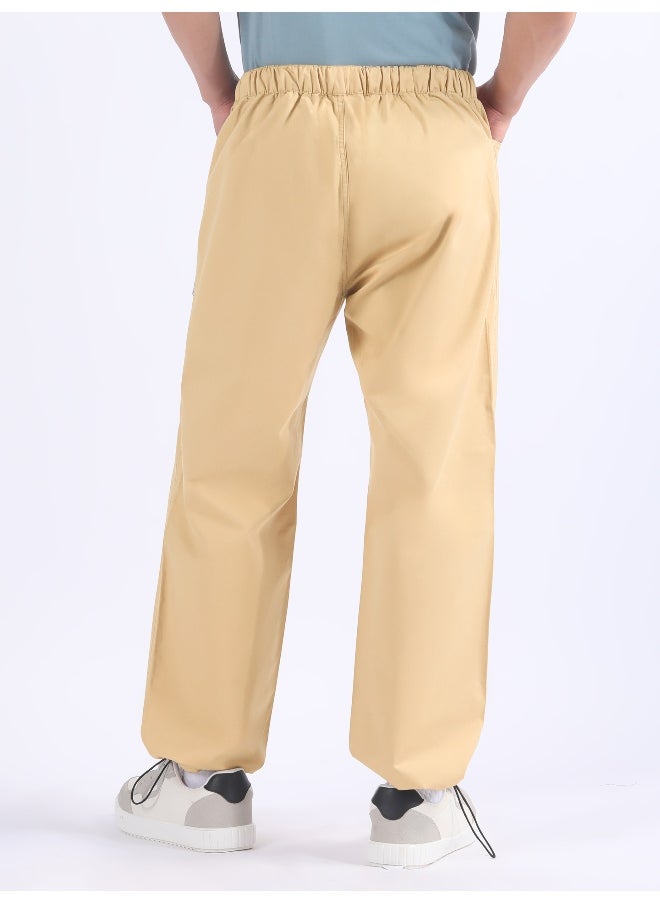 Beige Double Pleated Cargo Joggers
