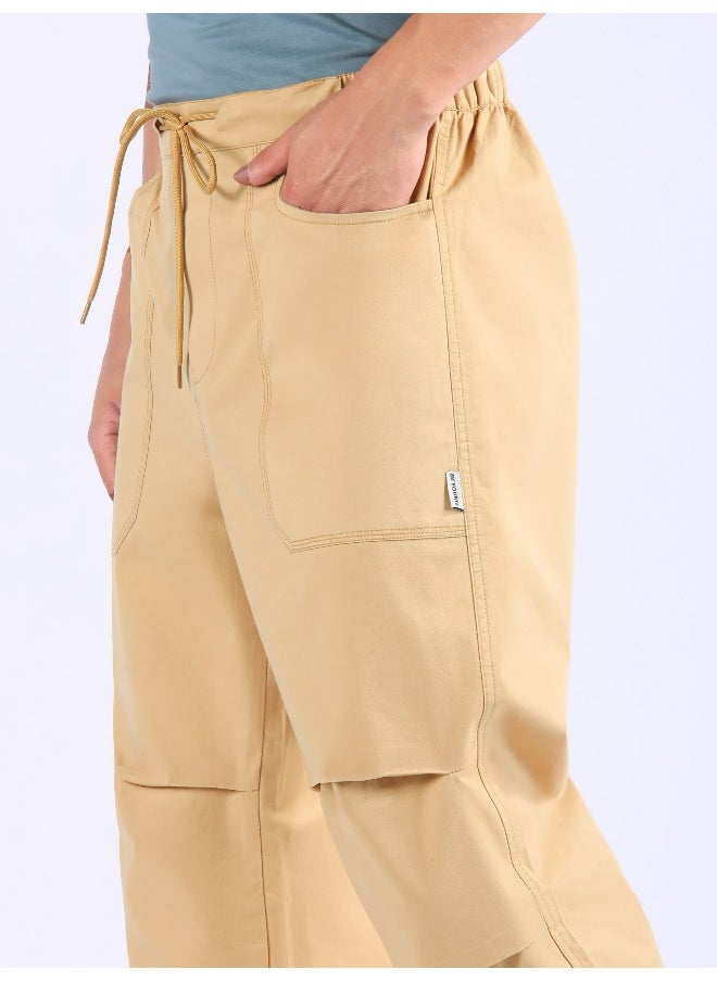 Beige Double Pleated Cargo Joggers