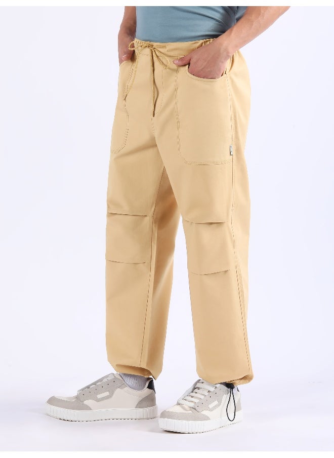 Beige Double Pleated Cargo Joggers
