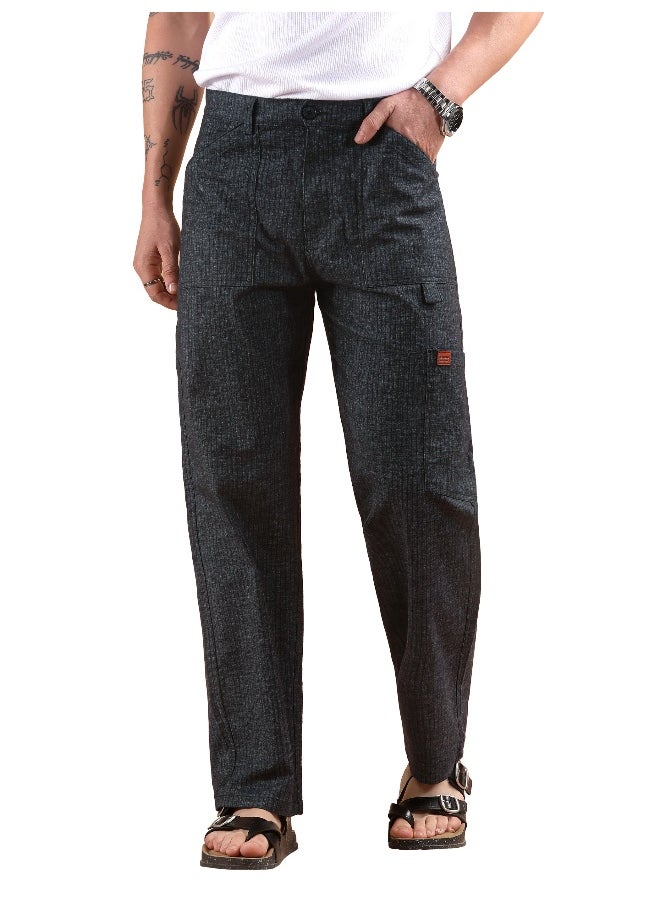Black Striped Patch Pocket Cargo Trousers