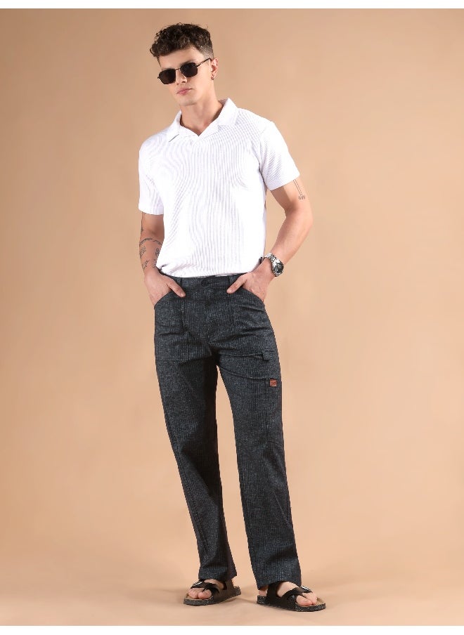 Black Striped Patch Pocket Cargo Trousers