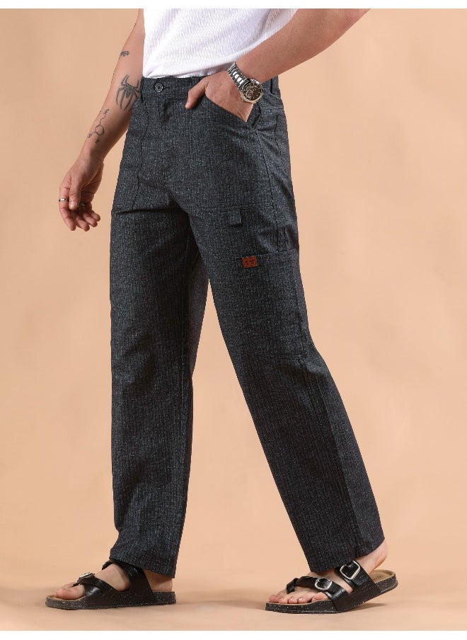 Black Striped Patch Pocket Cargo Trousers