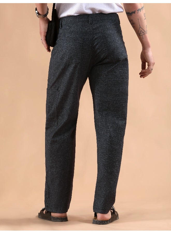 Black Striped Patch Pocket Cargo Trousers