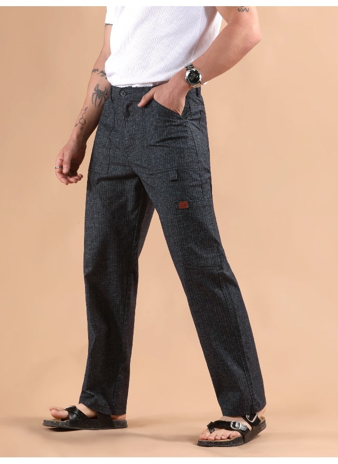 Black Striped Patch Pocket Cargo Trousers