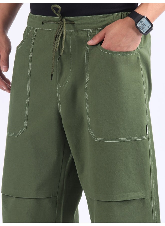 Sage Green Double Pleated Cargo Joggers