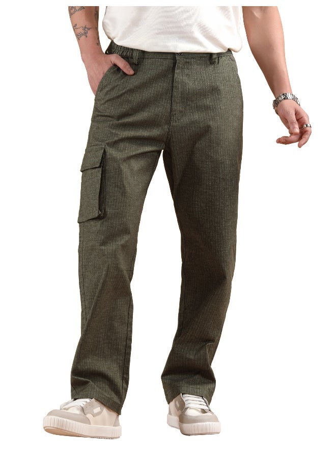 Olive Striped Side Elasticated Cargo Trousers