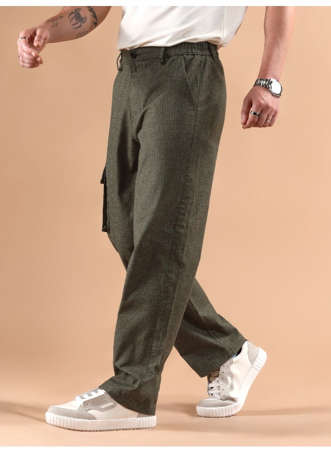 Olive Striped Side Elasticated Cargo Trousers