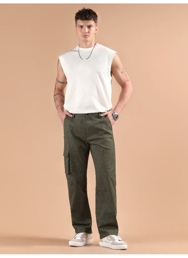 Olive Striped Side Elasticated Cargo Trousers