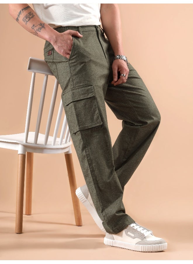 Olive Striped Side Elasticated Cargo Trousers
