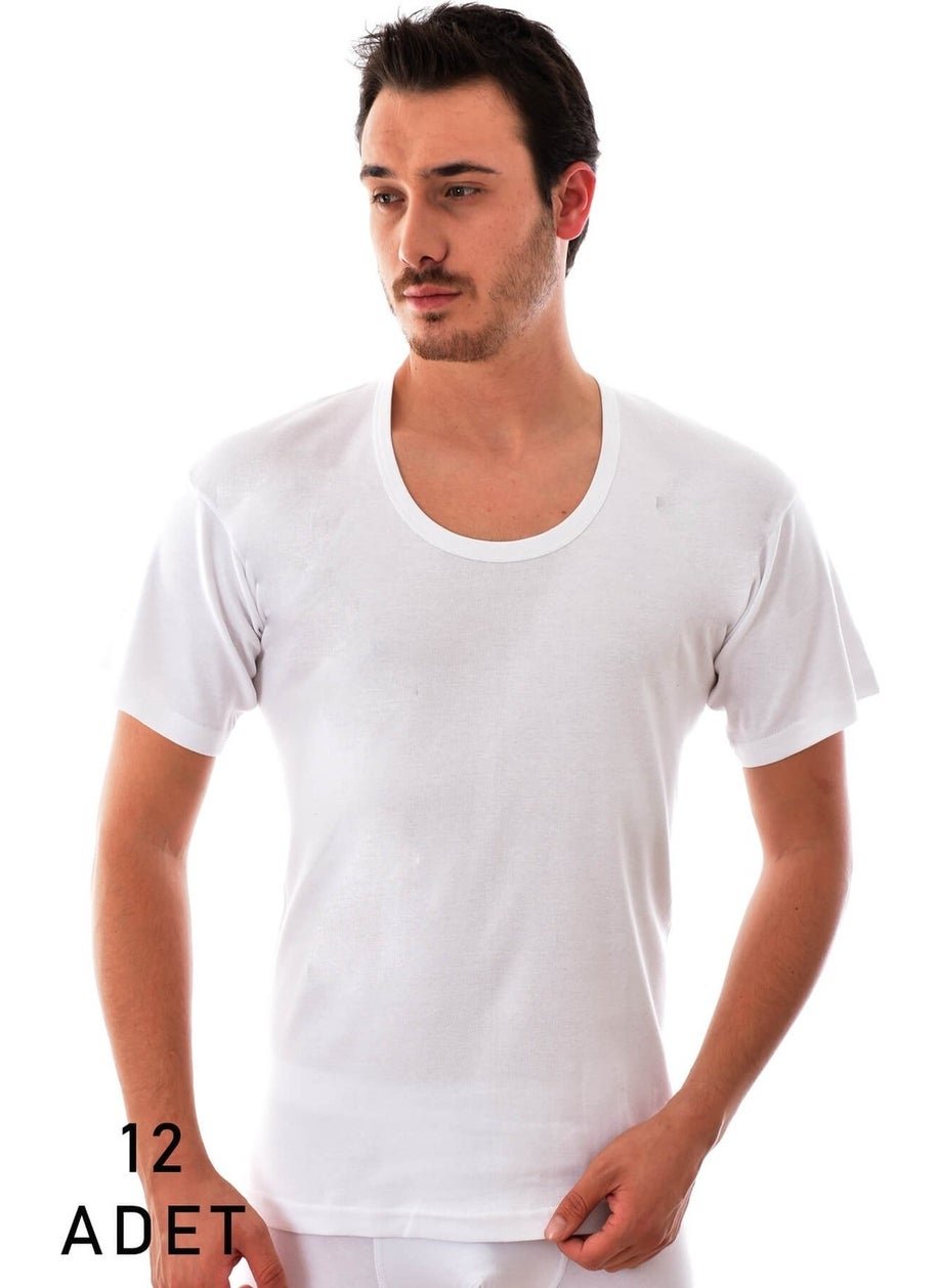 12 Pieces Passion 0104 White Half Sleeve Rib Flannel