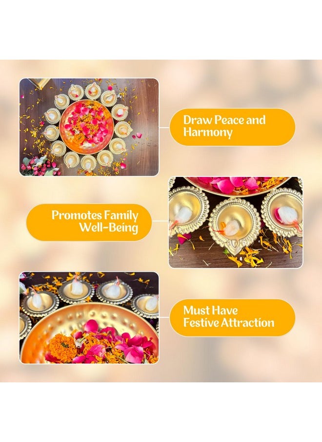 Urban Born Urlis for Home Decor | Diwali Decoration Items for Home | Diya Shape Metal Tray & Flower Decorative Urli Bowl | Handcrafted Bowl for Floating Flowers &Tea Light Candles Home