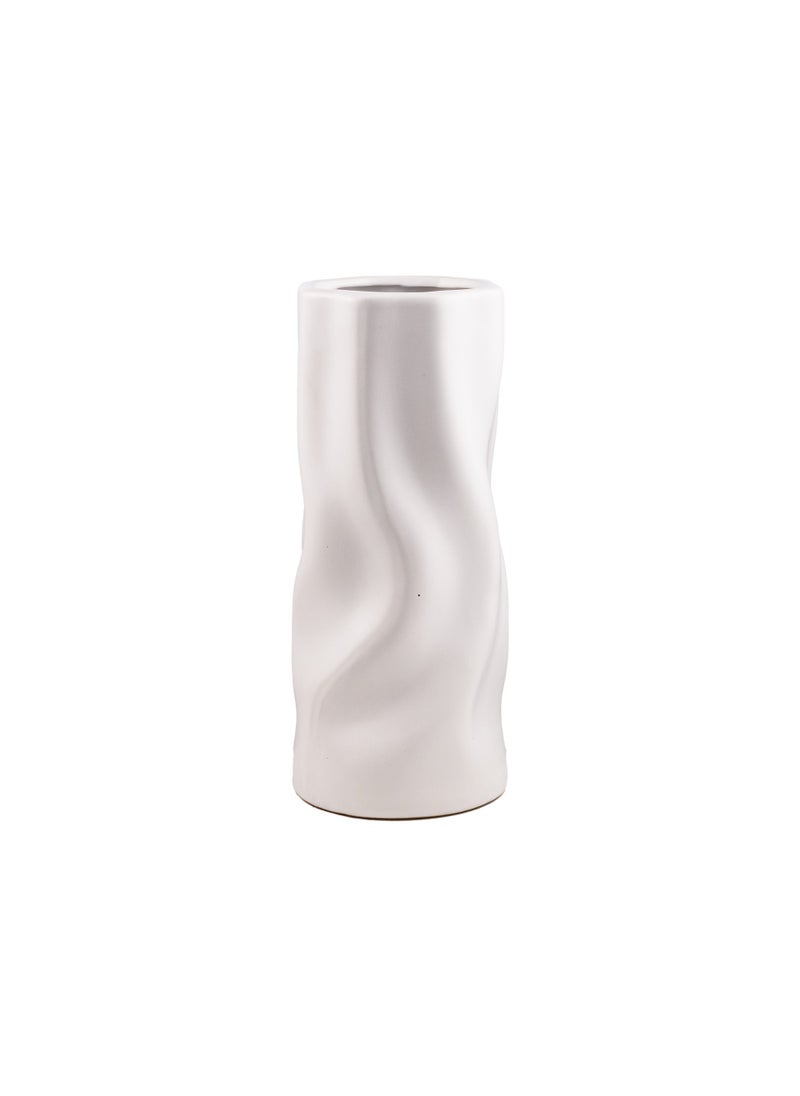 Gulf Flowers Ceramic Vase Art Wave – 27cm Tall White Decorative Flower Vase – D11cm Modern Sculpted Wave Design for Living Room, Shelf, Office & Home Interior Decor
