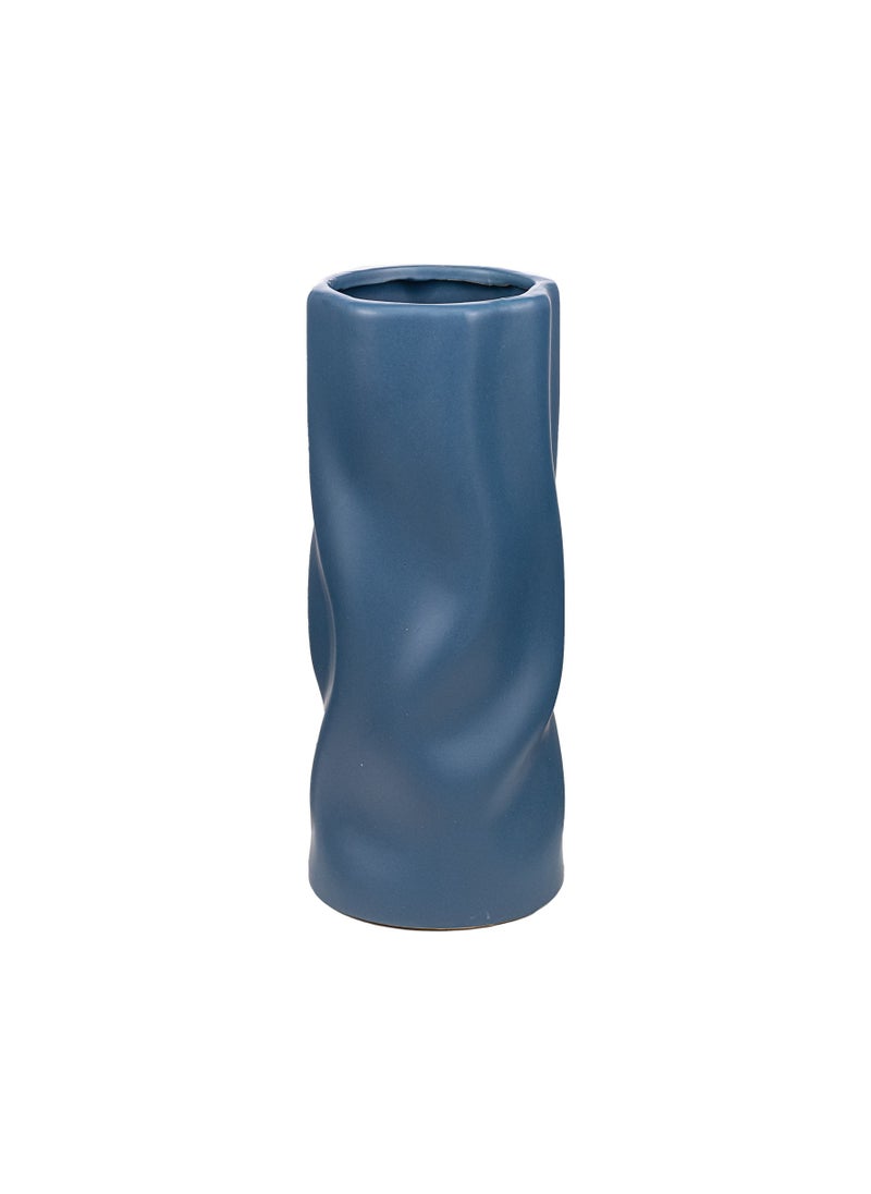 Gulf Flowers Ceramic Vase Art Wave – 27cm Tall Blue Decorative Vase – D11cm Modern Wave Design Ceramic Pot for Home, Living Room, Shelf & Interior Decoration