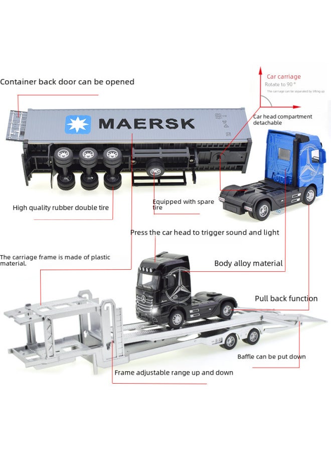 Children's Toy Realistic Alloy Engineering Transport Tractor Head Sound And Light Display Container Cargo Truck Car Model-Color:Black Alloy Transporter