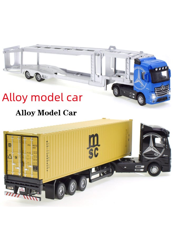 Children's Toy Realistic Alloy Engineering Transport Tractor Head Sound And Light Display Container Cargo Truck Car Model-Color:Black Alloy Transporter
