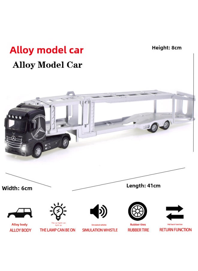 Children's Toy Realistic Alloy Engineering Transport Tractor Head Sound And Light Display Container Cargo Truck Car Model-Color:Black Alloy Transporter