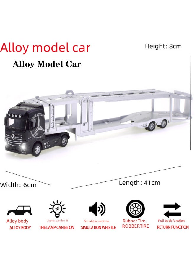 Children's Toy Realistic Alloy Engineering Transport Tractor Head Sound And Light Display Container Cargo Truck Car Model-Color:Black Alloy Transporter