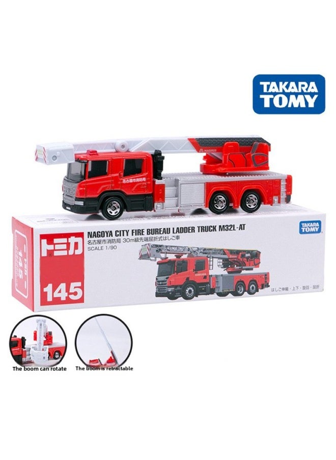 TOMY Multi-card Long Alloy Car Model Ladder Fire Truck Helicopter Transport Engineering Truck Freight Truck-Color:145 Nagoya Fire Department Ladder 160908