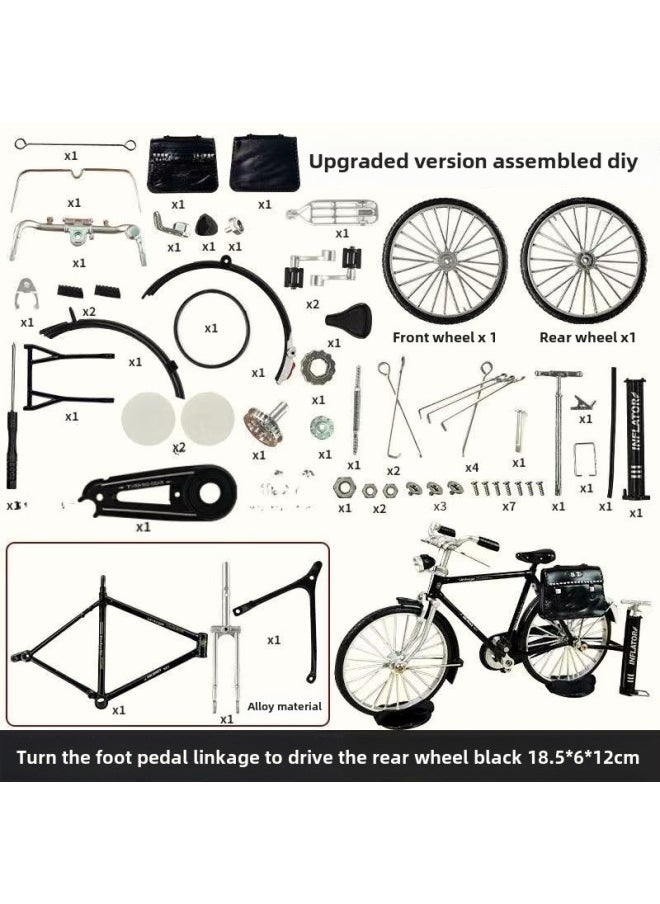 Retro 28 Big Bar Alloy Bicycle 1:10 Simulation Model Nostalgic Toy DIY Assembly Bicycle Ornaments-Color:Red Tricycle Model