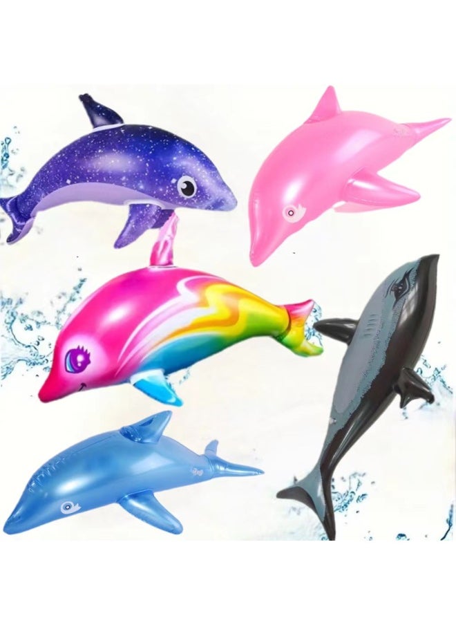 Cross Border Color Inflatable Dolphin Large Dolphin Toy Water Party Toys Star Dolphin Fish-Color:65cm Blue Dolphin