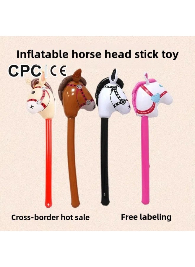 PVC Inflatable Cartoon Horse Head Stick Stall Children's Inflatable Toys Stage Performance Game Props Aid Stick-Color:Horse Head Stick Pink (cpc/ce Certification Can Be Provided)