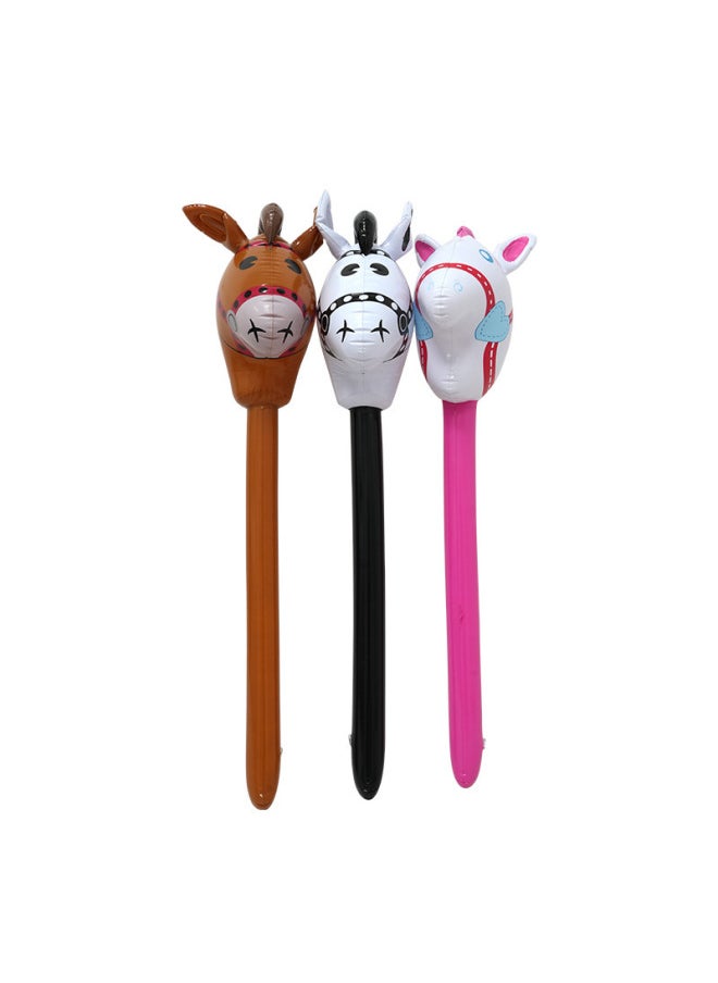 PVC Inflatable Cartoon Horse Head Stick Stall Children's Inflatable Toys Stage Performance Game Props Aid Stick-Color:Horse Head Stick Pink (cpc/ce Certification Can Be Provided)