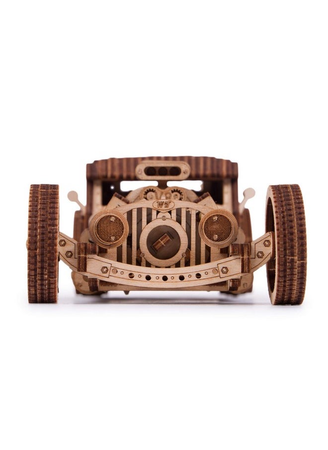 Wood Trick Hot Rod Wooden Model Car Kit to Build - Rides up to 32 feet - Detailed - 3D Wooden Puzzles for Adults and Kids to Build - Engineering DIY Mechanical Wood Model Kits for Adults