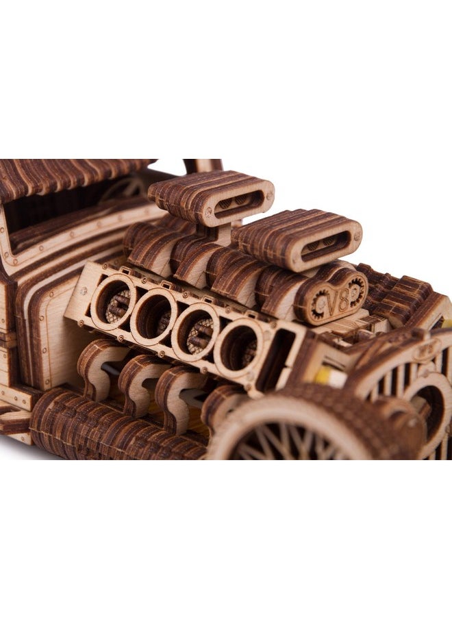 Wood Trick Hot Rod Wooden Model Car Kit to Build - Rides up to 32 feet - Detailed - 3D Wooden Puzzles for Adults and Kids to Build - Engineering DIY Mechanical Wood Model Kits for Adults