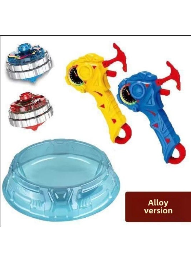 Exploding Super Tuo 2 Battle Gyro Fit Luminous Alloy Gyro Toy Battle Gyro Launcher Stall Wholesale-Color:Blue + Yellow-Send 27cm Battle Plate