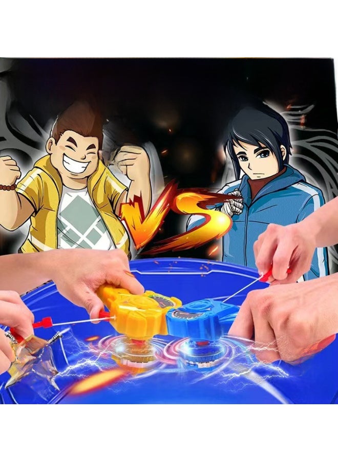 Exploding Super Tuo 2 Battle Gyro Fit Luminous Alloy Gyro Toy Battle Gyro Launcher Stall Wholesale-Color:Blue + Yellow-Send 27cm Battle Plate