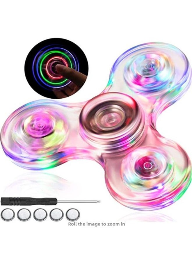 Transparent Crystal Hand Spinner Finger Tops Glowing Children's Toy Stall Toy Hand Rotating Gyro Finger Top-Color:Double-sided Luminous Crystal Gyro (high-quality Transparent Screwdriver 5 Spare Battery Plastic Box)