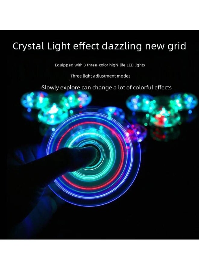 Transparent Crystal Hand Spinner Finger Tops Glowing Children's Toy Stall Toy Hand Rotating Gyro Finger Top-Color:Double-sided Luminous Crystal Gyro (high-quality Transparent Screwdriver 5 Spare Battery Plastic Box)