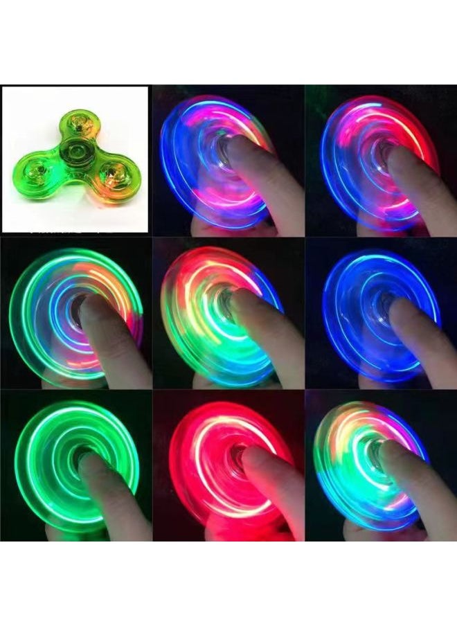 Transparent Crystal Hand Spinner Finger Tops Glowing Children's Toy Stall Toy Hand Rotating Gyro Finger Top-Color:Double-sided Luminous Crystal Gyro (green Silent Bearing Plastic Gift Box)
