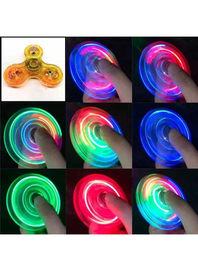 Transparent Crystal Hand Spinner Finger Tops Glowing Children's Toy Stall Toy Hand Rotating Gyro Finger Top-Color:Double Side Glowing Crystal Gyro (High Quality Gold Plastic Box)