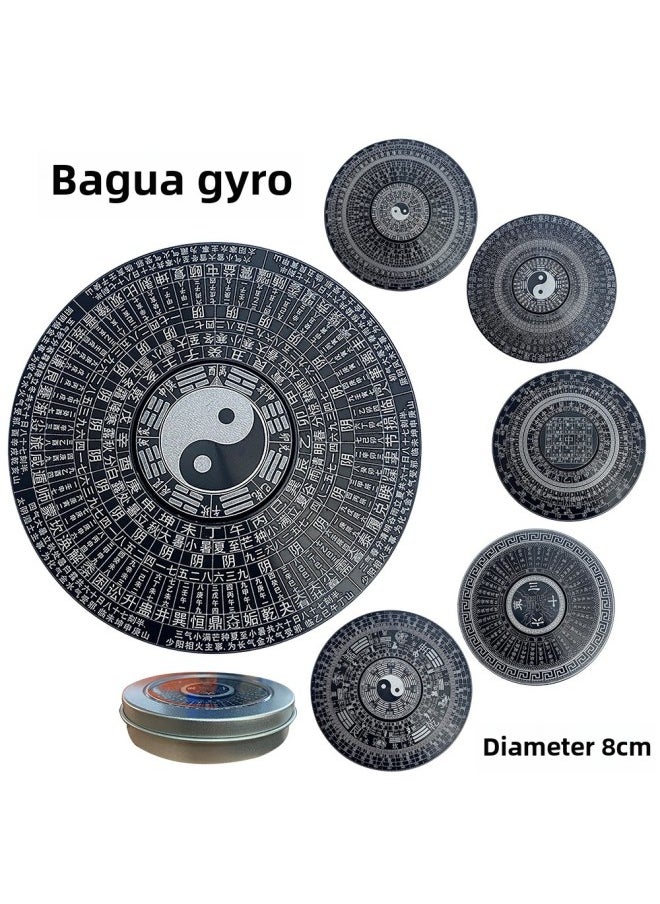 Chinese Style Alloy Taiji Bagua Fingertip Top Iron Boxed Compasses Metal Finger Toy Turnaround Handpiece-Color:80mm Riding Gate Ton A 64 Hexagram Version ]