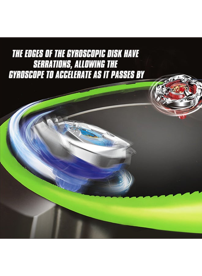 2024 Alloy Gyroscope With Acceleration Battle Plate Children's Pull-type Battle Burst Gyroscope Toy-color:GF6010D (gyro*4+single-turn Transmitter+two-way Cable Transmitter+handlebar+accelerated Gyro Disc)