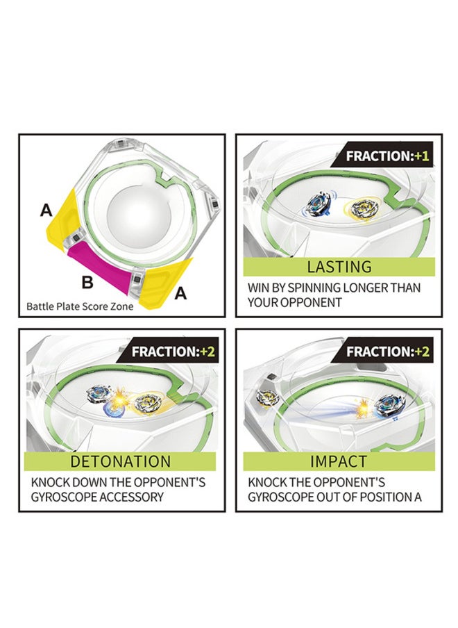 2024 Alloy Gyroscope With Acceleration Battle Plate Children's Pull-type Battle Burst Gyroscope Toy-color:GF6010D (gyro*4+single-turn Transmitter+two-way Cable Transmitter+handlebar+accelerated Gyro Disc)