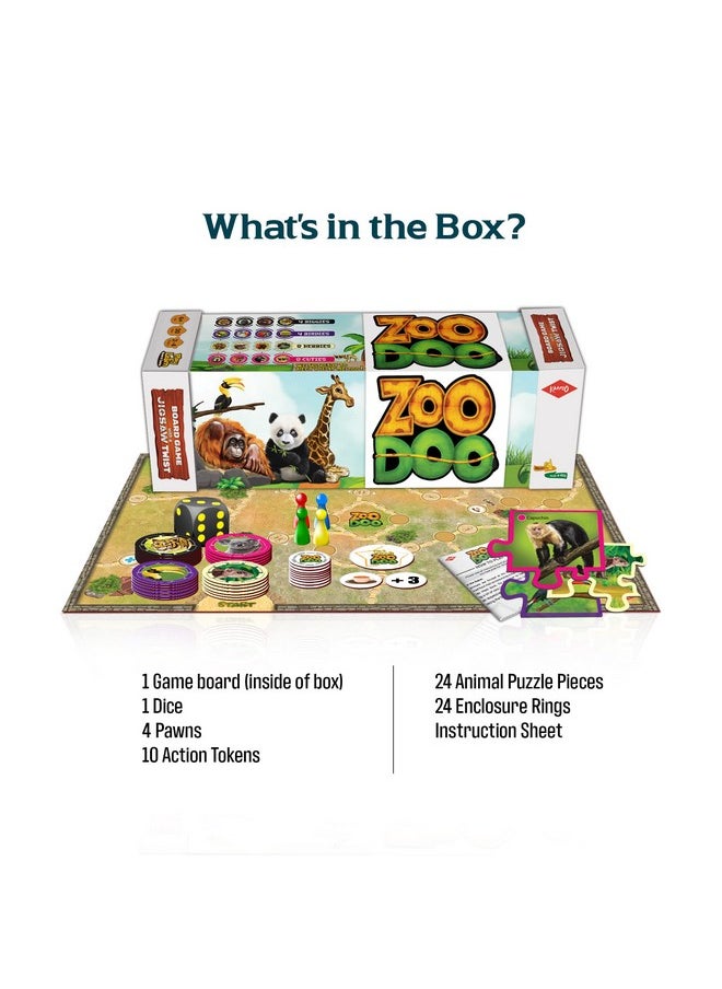 KAADOO ZooDoo Board Game with Jigsaw Puzzle Twist, Fun Board Game for Kids Teens Adults and Family,Ages 6+ ,For 2 to 4 players,Average Playtime 30 minutes,Made in India ,Multicolor
