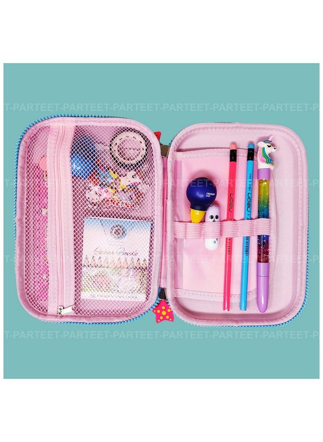 PARTEET Combo Large Capacity Pencil Case with 1Water Pen, 2 Pencil with Eraser, 1Sharpner, 1 Glue, 1 Gliter Tape, 1 Capsule Highlighter, 1 Scale, 12 Colour Pencil and 4 Unicorn Erasers for Kids