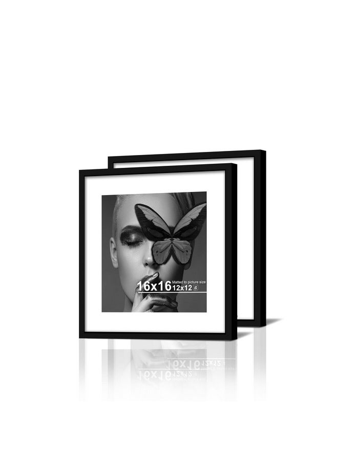 Art Street Synthetic Document Large Size Wall Photo Frame, Set Of 2 Big Frames For Wall Artwork, Certificates, Picture & Photographs Home Decor (16x16 Inch, Matted To: 12X12 Inch, Black)