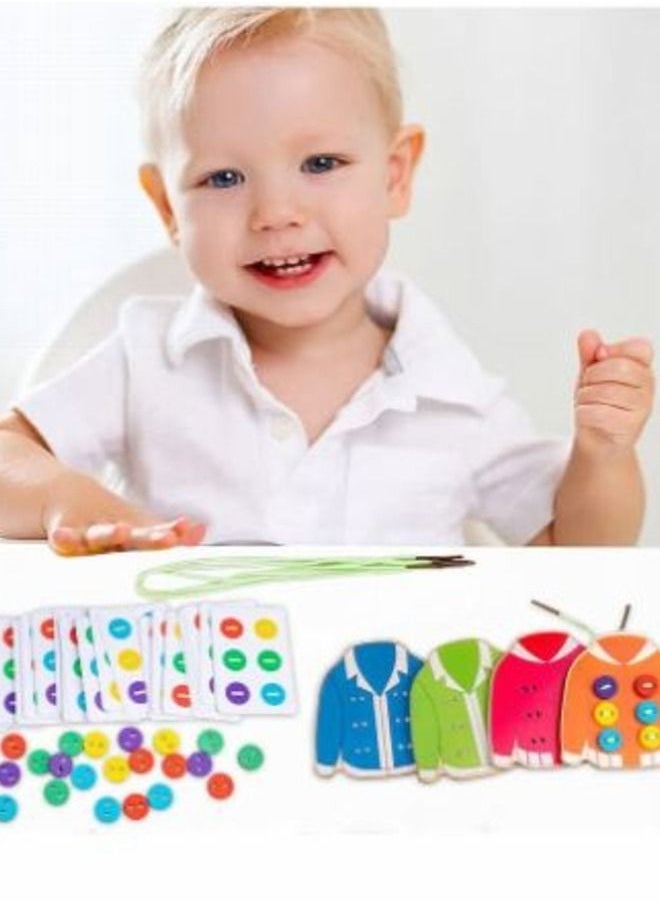 Wooden Clothes Lacing Toys,Sewing Button Card Game,Wooden Toys for Enhance Color Perception, Hands-on Ability, Preschool Early Development Educational Toy Kids Age 3-5 Years