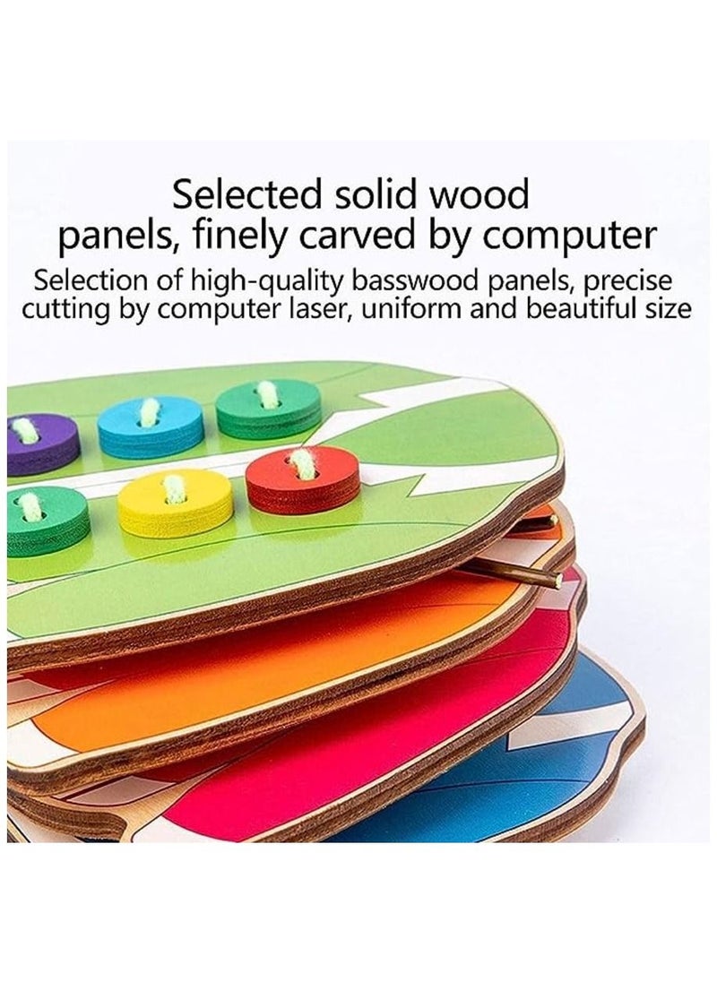 Wooden Clothes Lacing Toys,Sewing Button Card Game,Wooden Toys for Enhance Color Perception, Hands-on Ability, Preschool Early Development Educational Toy Kids Age 3-5 Years