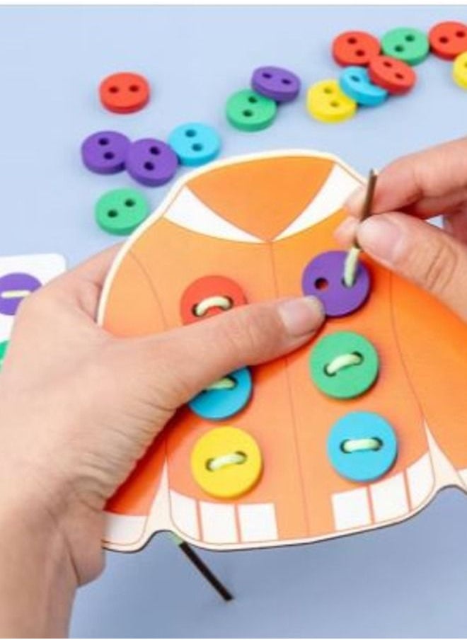 Wooden Clothes Lacing Toys,Sewing Button Card Game,Wooden Toys for Enhance Color Perception, Hands-on Ability, Preschool Early Development Educational Toy Kids Age 3-5 Years